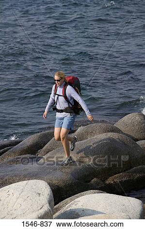 Woman hiking at the lakeside, Lake Tahoe, California, USA View Large Photo Image Stock Photo - Woman hiking at the lakeside, Lake Tahoe, California, USA. Fotosearch