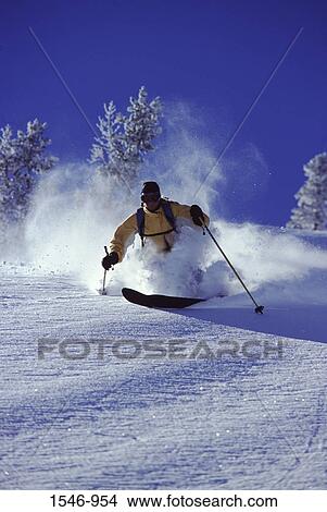 Picture - Woman skiing, Sugar Bowl Ski Resort, California, USA. Fotosearch