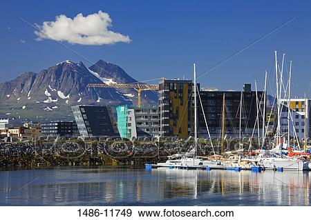 Stock Photo - Yachts at a marina, Tromso, Toms County, Nord-Norge, Norway. Fotosearch