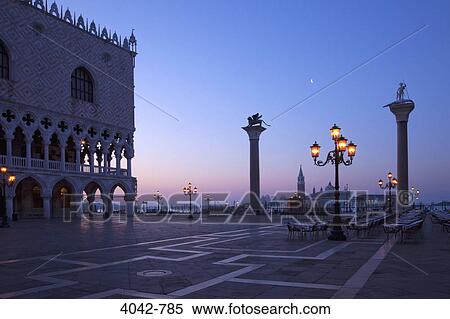 Columns with lampposts at a town square, St. Mark's Square, Venice, Veneto, Italy View Large Photo Image Stock Photography - Columns with lampposts at a town square, St. Mark's Square, Venice, Veneto, Italy. Fotosearch