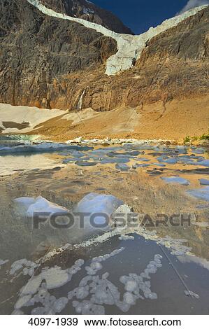 Glacial lake in front of mountains, Angel Glacier, Mt Edith Cavell, Jasper National Park, Alberta, Canada View Large Photo Image Stock Photo - Glacial lake in front of mountains, Angel Glacier, Mt Edith Cavell, Jasper National Park, Alberta, Canada. Fotosearch