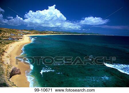 Stock Image - High angle view of a coastline, Costa Azul, Cabo San Lucas, Baja California, Mexico. Fotosearch