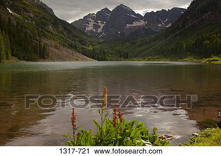 Stock Image - Lake with mountains in the background, Maroon Bells, Aspen, Colorado, USA. Fotosearch