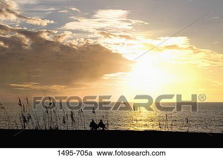 Mer à Coucher Soleil Plage Venise Venise Golfe Mexique Comté Sarasota Floride Usa Banque Dimage