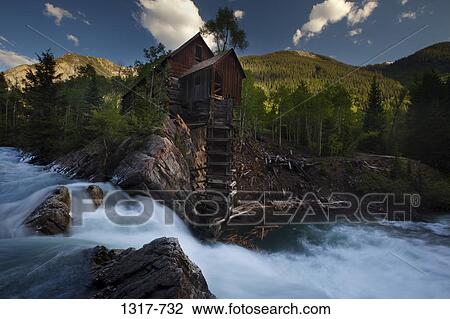 Stock Image - Mill near a waterfall, Crystal Mill, Crystal, White River National Forest, Gunnison County, Colorado, USA. Fotosearch