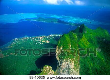 Stock Photography - Moss covered mountain, Mt Otemanu, Bora Bora, Tahiti, French Polynesia. Fotosearch