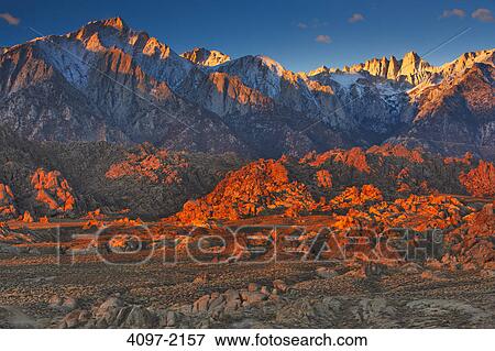 Stock Photo - Panoramic view of mountains, Alabama Hills, Mt Whitney, Californian Sierra Nevada, California, USA. Fotosearch