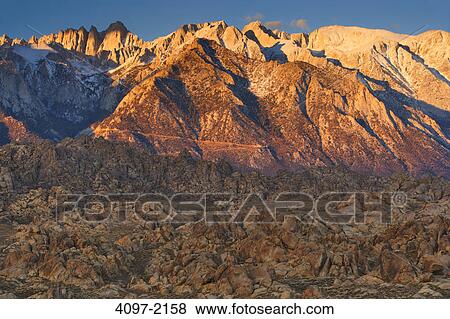 Panoramic view of mountains, Alabama Hills, Mt Whitney, Californian Sierra Nevada, California, USA View Large Photo Image Stock Photo - Panoramic view of mountains, Alabama Hills, Mt Whitney, Californian Sierra Nevada, California, USA. Fotosearch