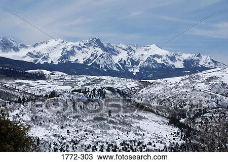 Panoramic view of snow covered mountains, Ridgway, Colorado, USA View Large Photo Image Stock Image - Panoramic view of snow covered mountains, Ridgway, Colorado, USA. Fotosearch