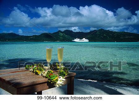 Picture - Paul Gauguin ship in the ocean, Bora Bora, Tahiti, French Polynesia. Fotosearch