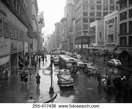 Stock Photograph - USA, New York City, street scene on rainy day. Fotosearch