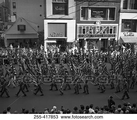 Stock Image - USA, New York State, New York city, Columbus Day parade, October 12, 1949. Fotosearch