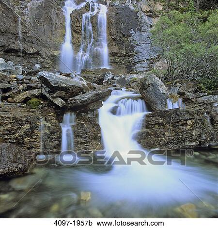Stock Image - Waterfall, Tangle Falls, Jasper National Park, Alberta, Canada. Fotosearch