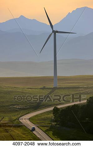 Stock Photo - Wind turbine on a hill, Alberta, Canada. Fotosearch