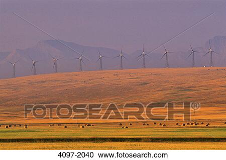 Wind turbines on a hill, Alberta, Canada View Large Photo Image Stock Image - Wind turbines on a hill, Alberta, Canada. Fotosearch