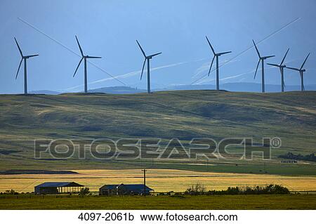 Wind turbines on a hill, Alberta, Canada View Large Photo Image Stock Image - Wind turbines on a hill, Alberta, Canada. Fotosearch