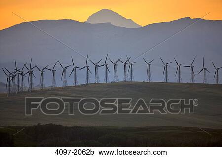 Wind turbines on a hill, Alberta, Canada View Large Photo Image Stock Image - Wind turbines on a hill, Alberta, Canada. Fotosearch