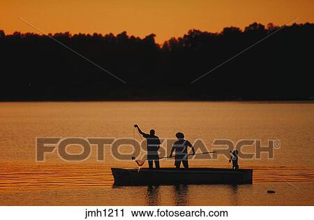 Download Silhouette of family fishing at sunset. Stock Image ...