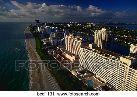 Stock Photography Of Aerial View Miami Beach Florida In Early Aerial View Of Miami Beach Florida In Early Morning Sunshine With The Atlantic Oean And Intercoastal Waterway