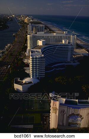 Stock Photography Of Aerial View Miami Beach Florida Showing Aerial View Of Miami Beach Florida Showing Highrises The Atlantic Ocean And Intercoastal Waterway