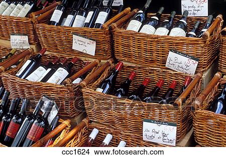 France Paris Rue Cler street market Wine on display for sale Picture ...
