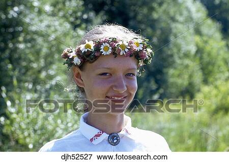 Latvian Girl in Traditional Folk Costumes, National Festival Parade ...