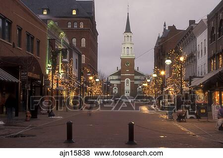 Burlington, Christmas, decorations, church, winter, snow, city, Vermont