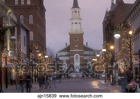 Burlington, Christmas, decorations, church, winter, snow, city, Vermont