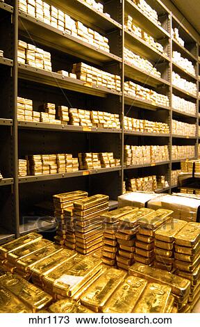 Gold bars in a bank vault, NYC. Stock Image | mhr1173 | Fotosearch