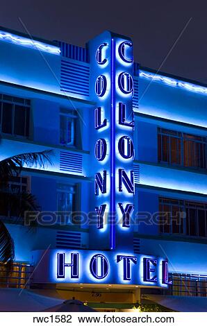 Stock Photo Of Miami Beach Florida Usa The Colony Hotel At Miami Beach Florida Usa The Colony Hotel At Night On Ocean Drive In South Neighborhood Known For Its Art Deco Architecture