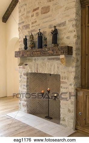 Stock Bilder - a, stein, kaminofen, mantel, und, statuarisch, in, a