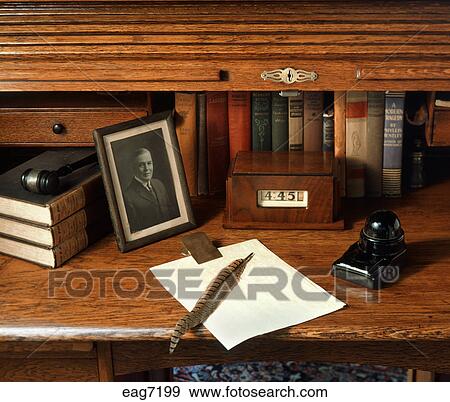 Antique Roll Top Desk Display Stock Photo Eag7199 Fotosearch