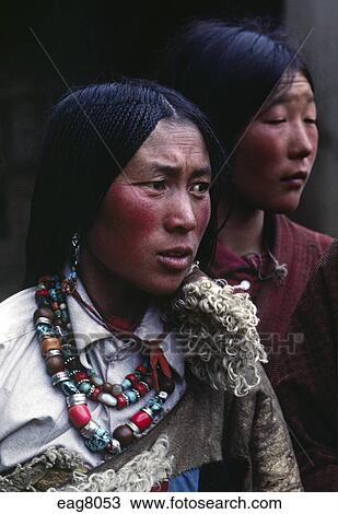 Stock Photo of Tibetan pilgrim woman with beautiful jewelry ...