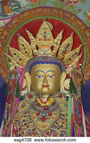 Statue of Sakyamuni Buddha with jewels at the Lhakhang Karporling of ...