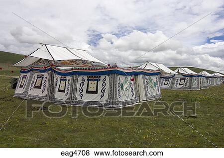Tibetan tents with Buddhist designs are used for accomadation, Litang