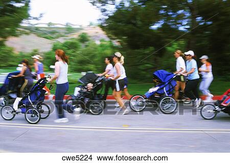 Group Of Mothers Running With Baby Strollers In California Picture