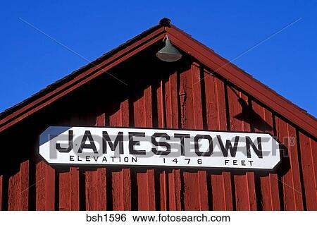 Jamestown Sign On Train Station At Railtown 1897 State Historic Park Gold Country Highway 49 California Stock Photograph - 