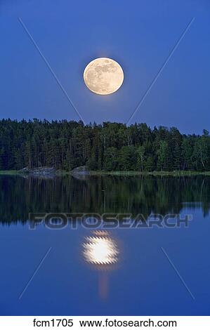 Sweden Stockholm Archipelago Full Moon Over Water In Archipelago Stock Photography Fcm1705 Fotosearch