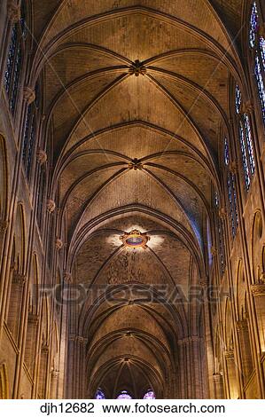 France Paris Notre Dame Cathedral Interior Ceiling Nave