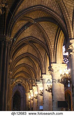 France Paris Notre Dame Cathedral Interior Ceiling Nave