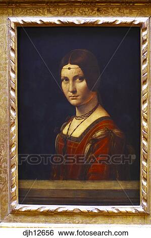 Frankreich Paris Louvre Museum Gemalde La Schonheit Ferronniere Portrat Von Ein Unbekannt Frau Kunstler Leonardo Da Vinci Stock Fotograf Djh Fotosearch