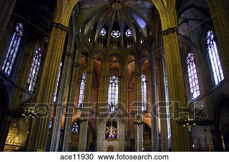 Interior Of La Sagrada Familia Cathedral In Barcelona Built