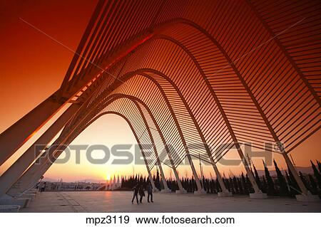Sport Olympique Complexe Par Calatrava à Coucher Soleil Athènes Grèce Banque De Photo