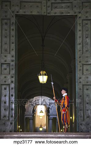 The Papal Swiss Guard At The Bronze Door Vatican City Rome Italy Stock Photo