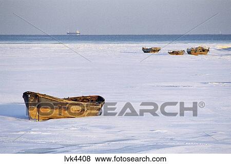 Boat And Snow Covered Beach Beidaihe Qinhuangdao I China Boat And Snow Covered Beach Beidaihe