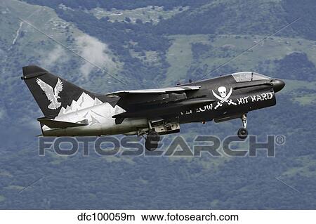 Picture - 336 Mira flagship A-7E Corsair of the Hellenic Air Force flying over Italy.. Fotosearch