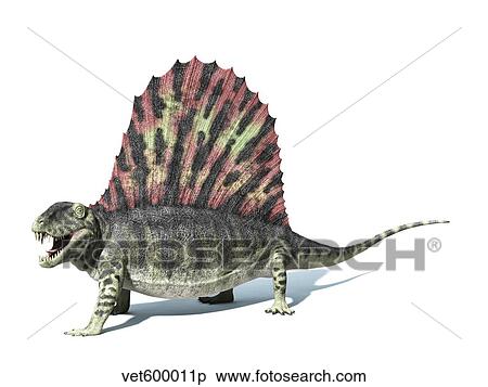 Stock Illustration - 3D rendering of a Dimetrodon dinosaur.. Fotosearch