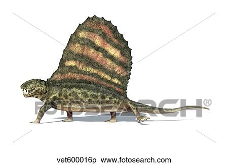 Stock Illustration - 3D rendering of a Dimetrodon dinosaur.. Fotosearch