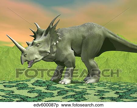 Stock Illustration - 3D rendering of a Styracosaurus dinosaur.. Fotosearch