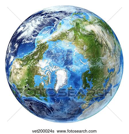3D rendering of planet Earth, arctic view centered on North Pole. View Large Illustration Stock Illustration - 3D rendering of planet Earth, arctic view centered on North Pole.. Fotosearch